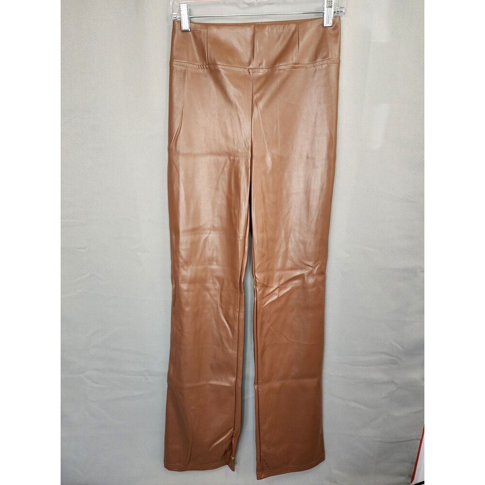 Meg & Margot High-Rise Faux Leather Straight-Leg Pants - Brown